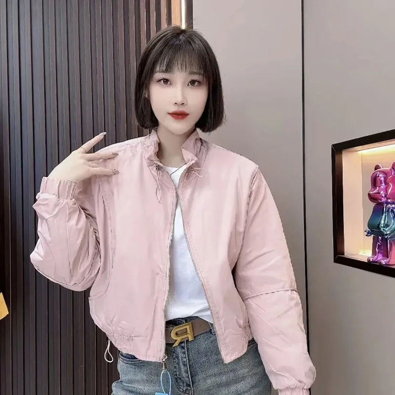 2025 New Edition Standing Zipper Short Jacket Spring Autumn Women's Korean Loose Casual Splicing Baseball Coat Female Windproof