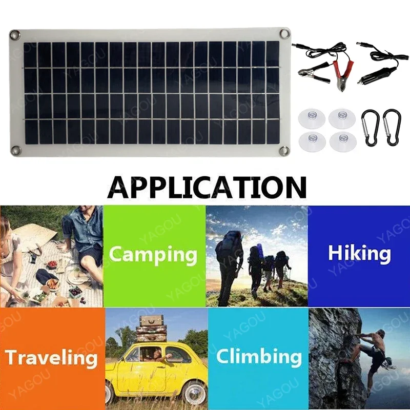 Kit de painel solar de 12 V para carregar bateria com controlador 50 W de potência com 2 portas USB para acampamento ao ar livre Banco SunPower para telefone RV carro