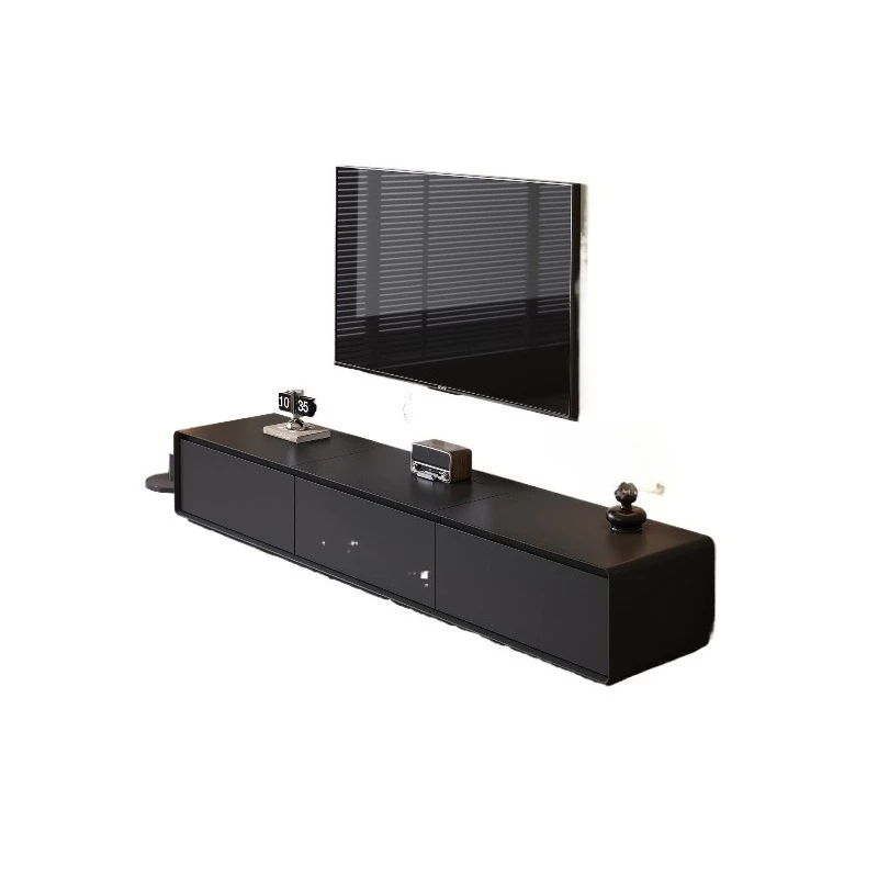 Solid wood black TV cabinet push-pull countertop small apartment living room home floor locker light luxury coffee table