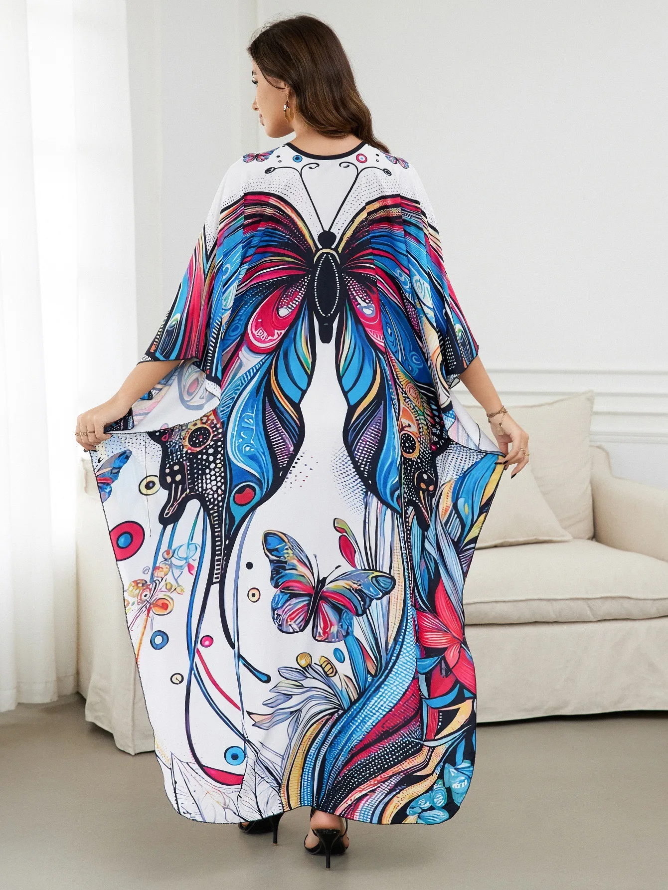 Beach blouse Position print bikini sunblock blouse plus size dress holiday gown loose blouse