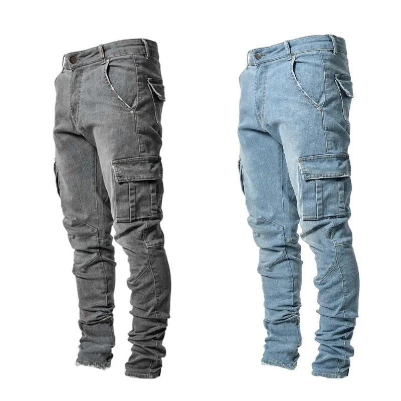 

Men's Jeans with Side Pockets Small Feet Tight Fitting Jeans Casual Work Pants