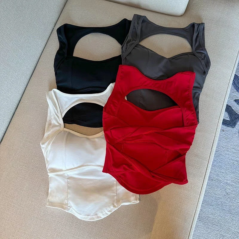 Chic Tank Tops Women With Built In Bra Backless Tanks Womens Solid Color Summer Camis Female Almighty Korean Fashion Dropship