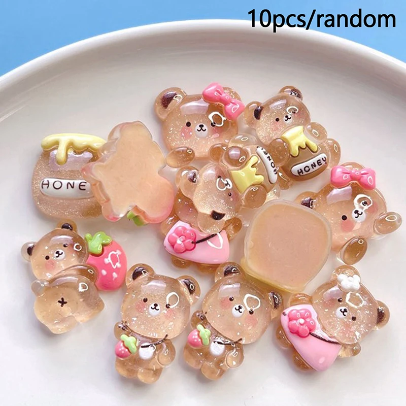 10pcs New Honey Pot Bear Pattern Decor Shoe Charms Cute Resin Phone Case Decoration DIY Portable Shoe Attachment Kids Gifts