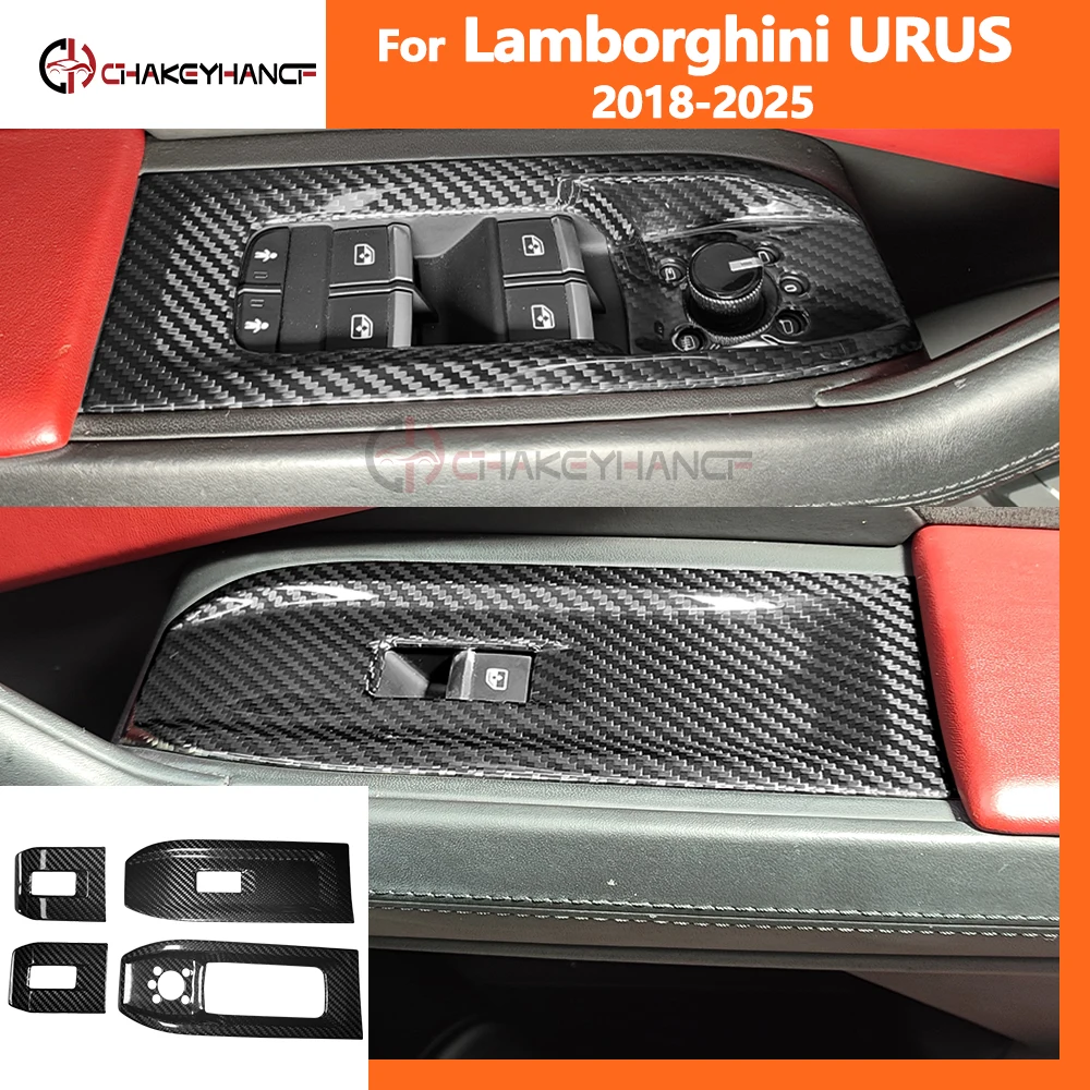 4pcs Real Carbon Fiber Car Interior Window Lift Switch Panel Frame Cover Trim Accessories for Lamborghini URUS 2018-2025