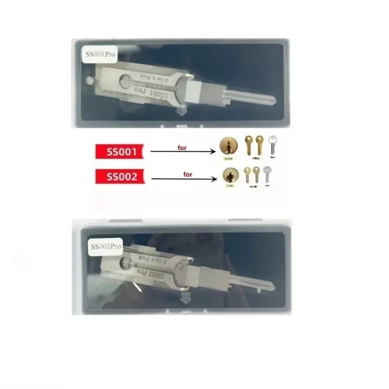 For Lishi Yale Picks Picking SS001 SS002 2 in1 Locksmith Tools Master Key Decoder Micha Decoder Hooks Topolines To Open Locks