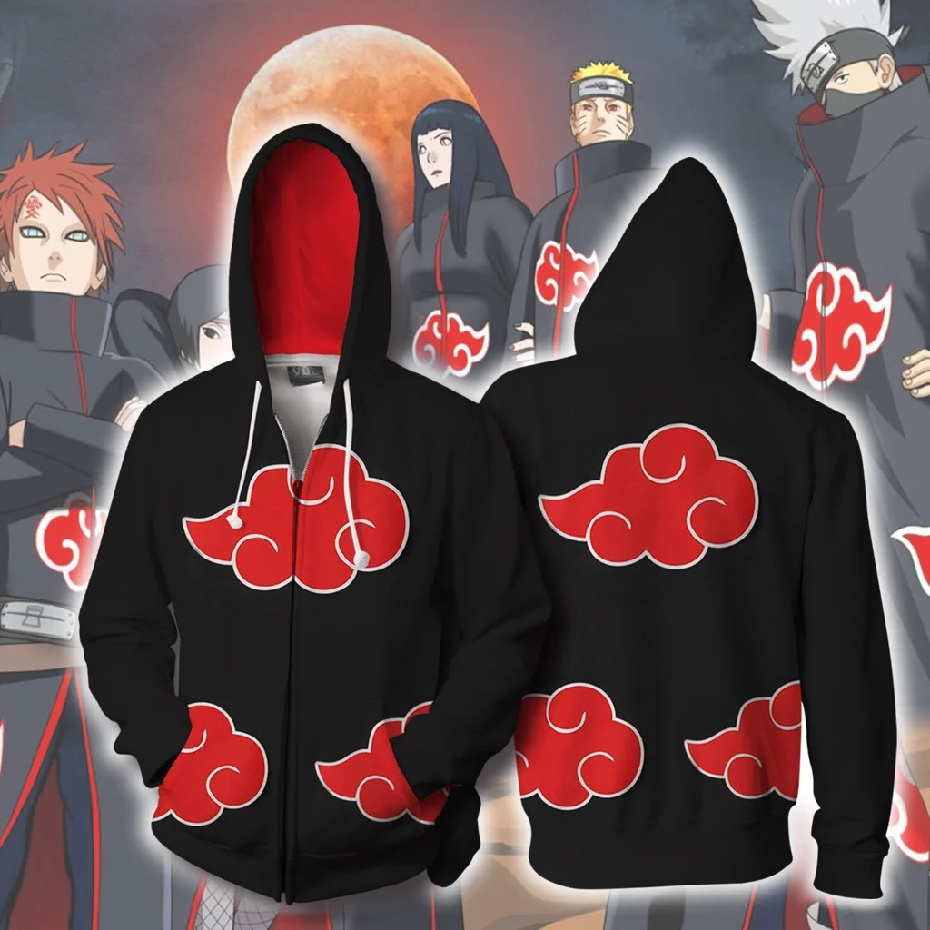 New Naruto 3D Printed Zipper Men's Hoodie Sasuke Akatsuki Uzumaki Pattern Children's Hoodie Street Style Casual Sweater