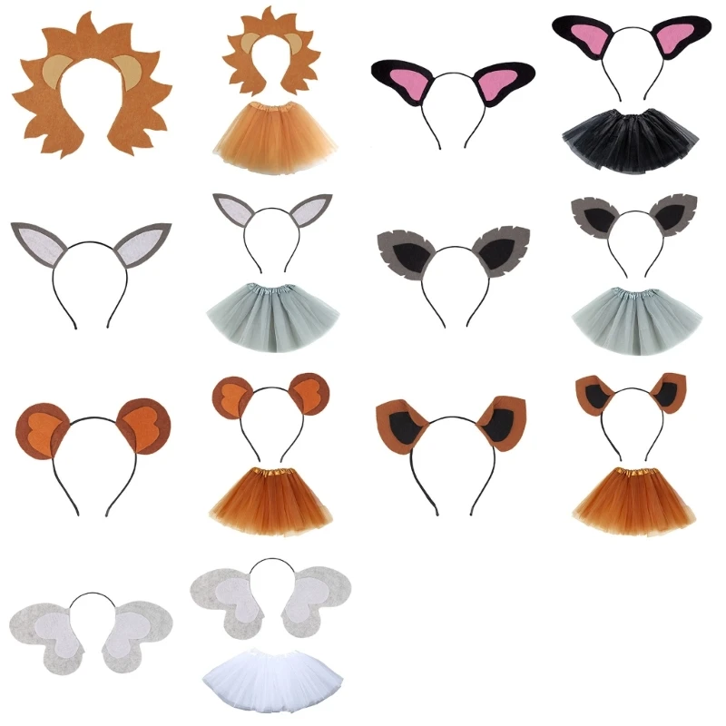 Halloween Animal Cosplay Costume Set Include Hairband Skirt, Dog Monkey Hare Elephant Dress up Costume for Kid Cosplay