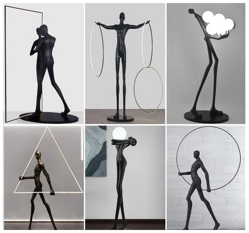 Hotel lobby living room outdoor sculpture floor lamp modern resin human body falling LED dimmable