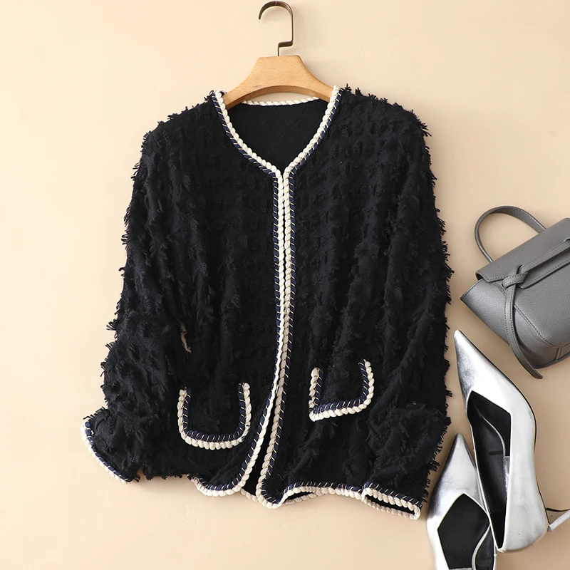 

100% Cashmere Sweater Women Casual Style Solid 2 Colors O Neck Cardigan Sweatshirt Loose Long Sleeves New Fashion