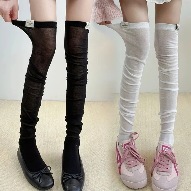 

Sweet Ballet Style Thigh High Stockings Solid Color Mesh Over Knee Calf Socks Japanese JK Summer Thin High Socks for Women Girls