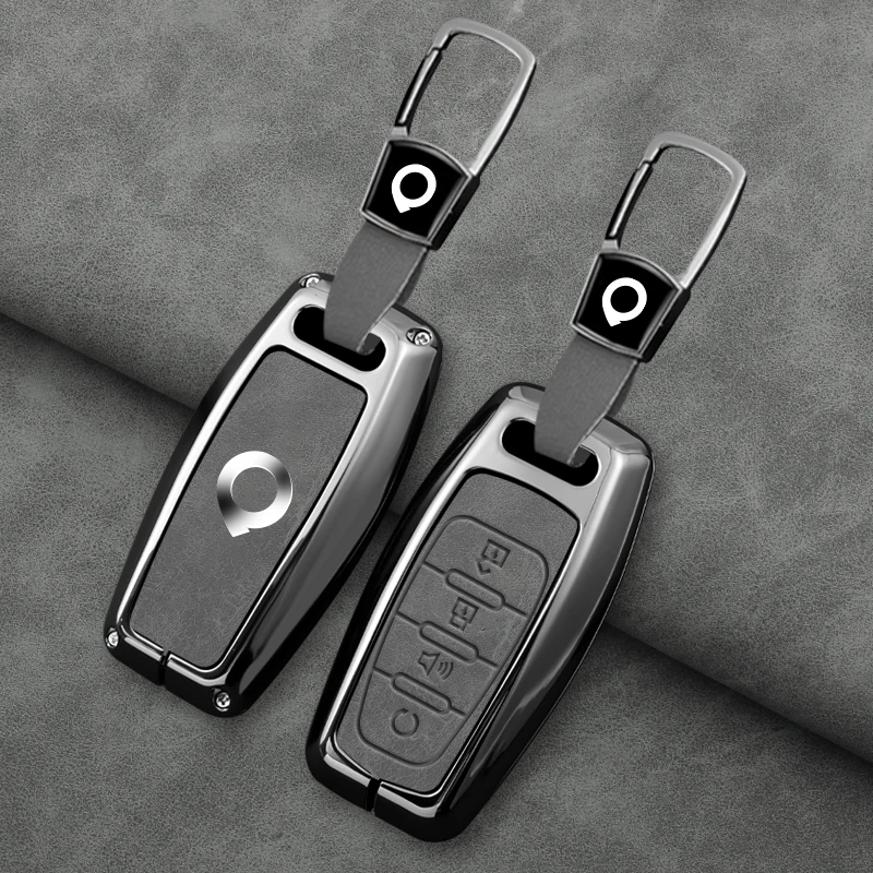 Zinc Alloy Leather Car Remote Key Case Cover For Great Wall Cannon POWER 2022 H6 Cannon P Series M4 Hover Keychain 3/4 Buttons