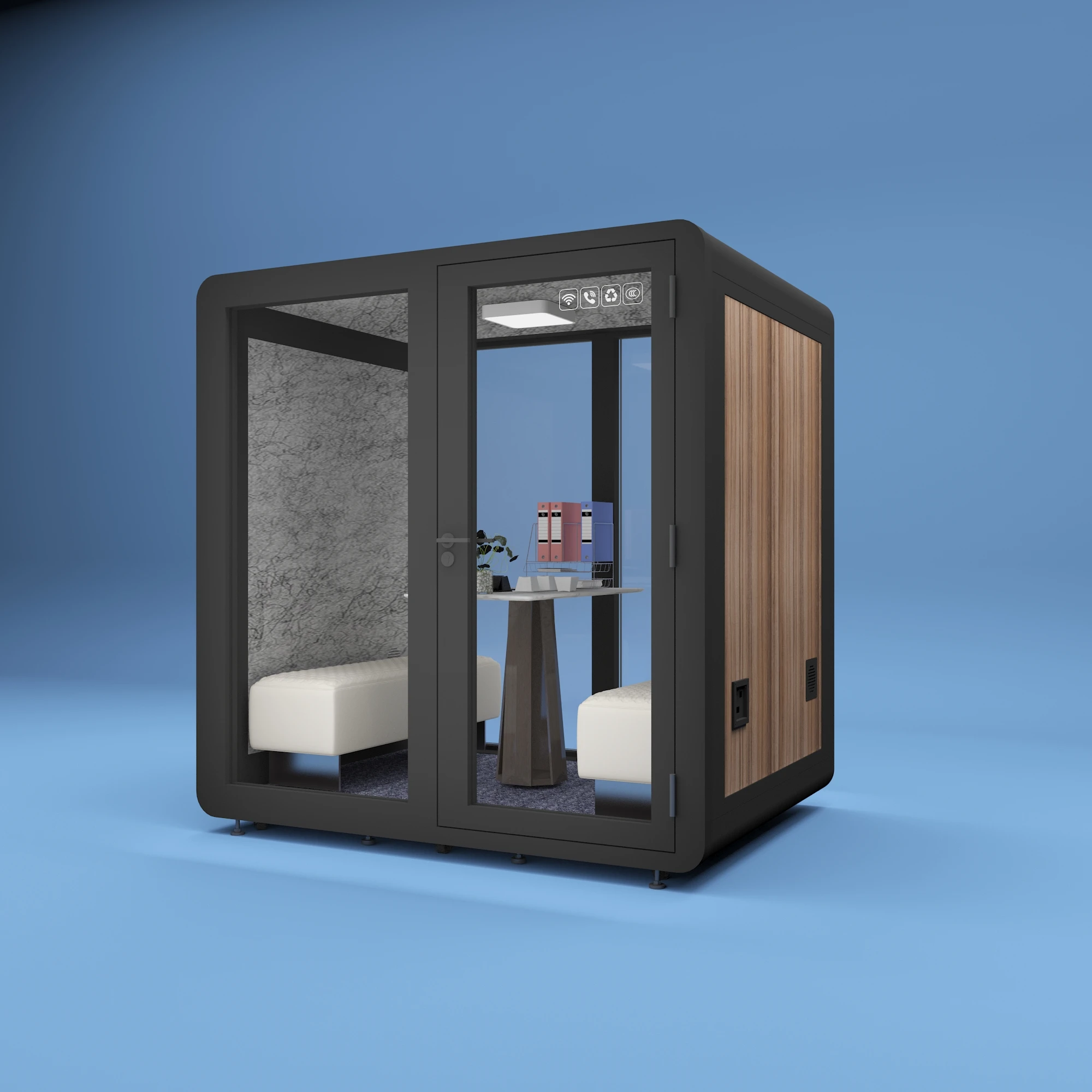 Contemporary Modern Steel Multiplayer 2.1x1.6x2.3m Phone Booth Silent Box Mobile Office Meeting Pod Soundproofing Outdoor Hotel