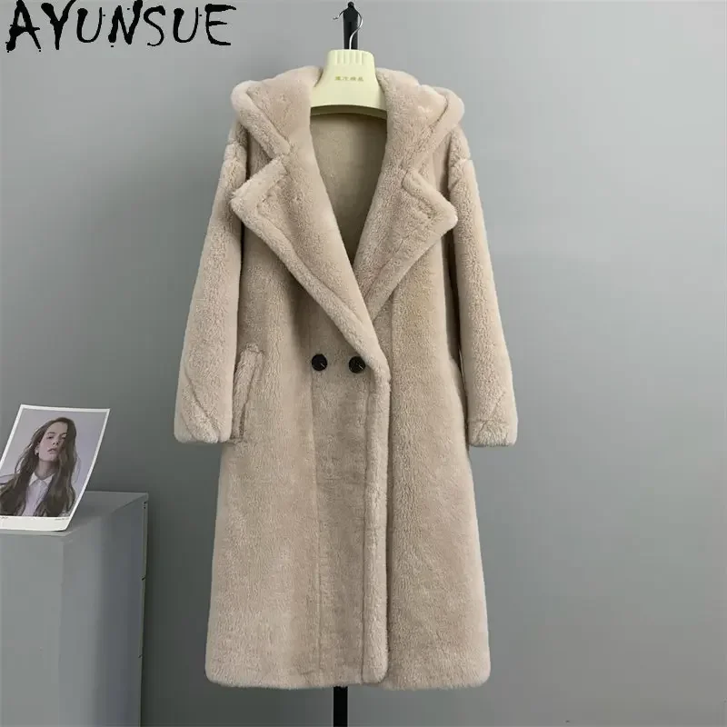 Chaqueta de lana con capucha para mujer, abrigo de lana, moda coreana, otoño e invierno, 100%