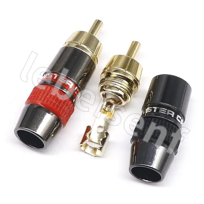 4pcs/2pairs monster Copper gold-plated RCA male plug Lotus solder plug audio and video extension socket RCA wiring male