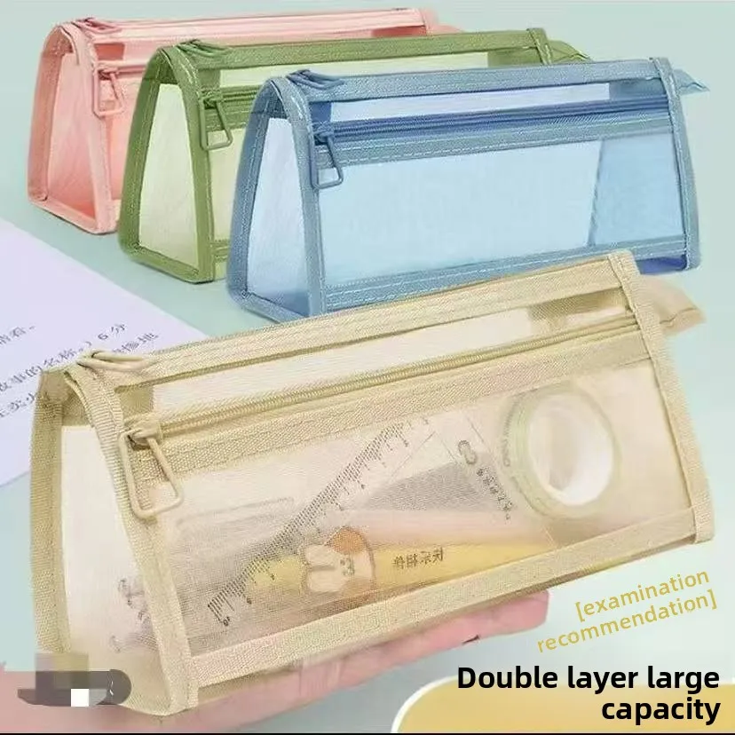 Large Capacity Student Stationery Bag Transparent Mesh Simple Design High Aesthetic Value Ins  Korea Japanese Exam Pen Bag