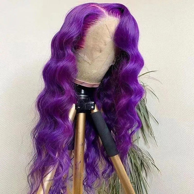 AIMEYA Fashion Purple Long Body Wave Wig Synthetic Lace Front Wigs for Women Heat Resistant Fiber Hair Long Purple Wig Daily Use