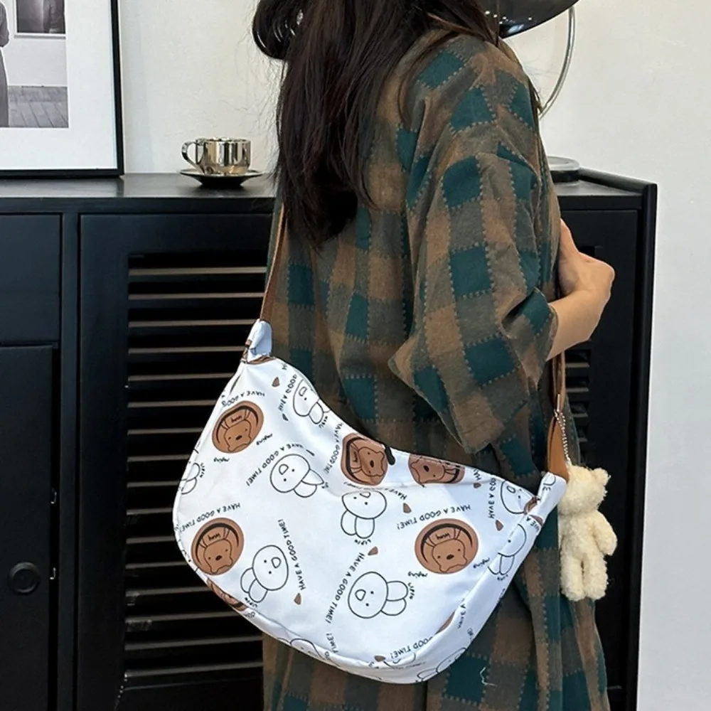 

Kawaii Rabbit Print Dumpling Bag Bear Pendant Large Capacity Nylon Shoulder Bag Waterproof Multipurpose Crossbody Bag Women
