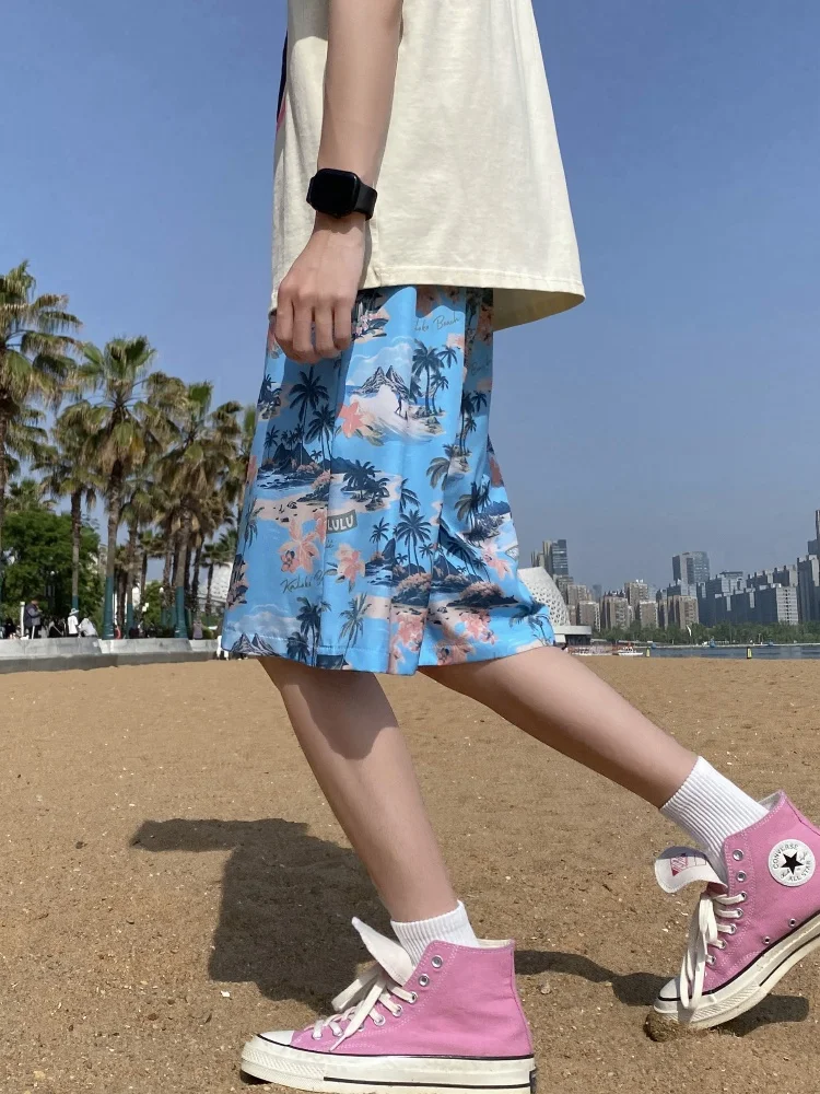 

Мужские летние тонкие прямые брюки из ледяного шелка, свободные пляжные шорты-боксеры, брюки-капри для путешествий и отдыха на Гавайях