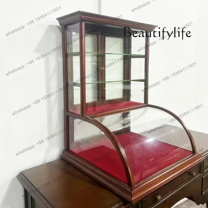 

Medieval solid wood display cabinet retro display jewelry cabinet curved glass boutique small display cabinet