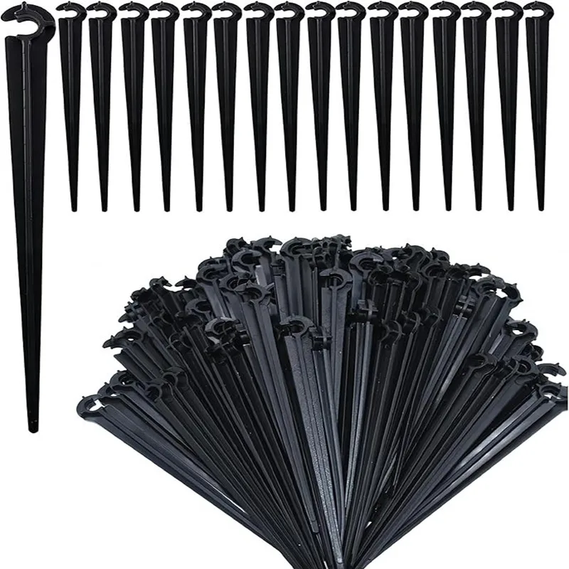60PCS 1/4'' C-type Hook Fixed Stem Support Holder Stakes for 4/7mm Hose Flowerpot Drip Irrigation Fitting Greenhouse