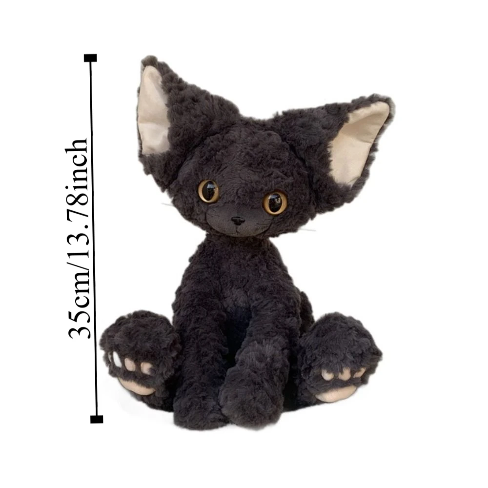 Cartoon Big Eyes Devon Rex Cat Plush Toy Soft Huggable Black Cat Plush Doll Stuffed Cute Devon Rex Animal Doll Festive Decor