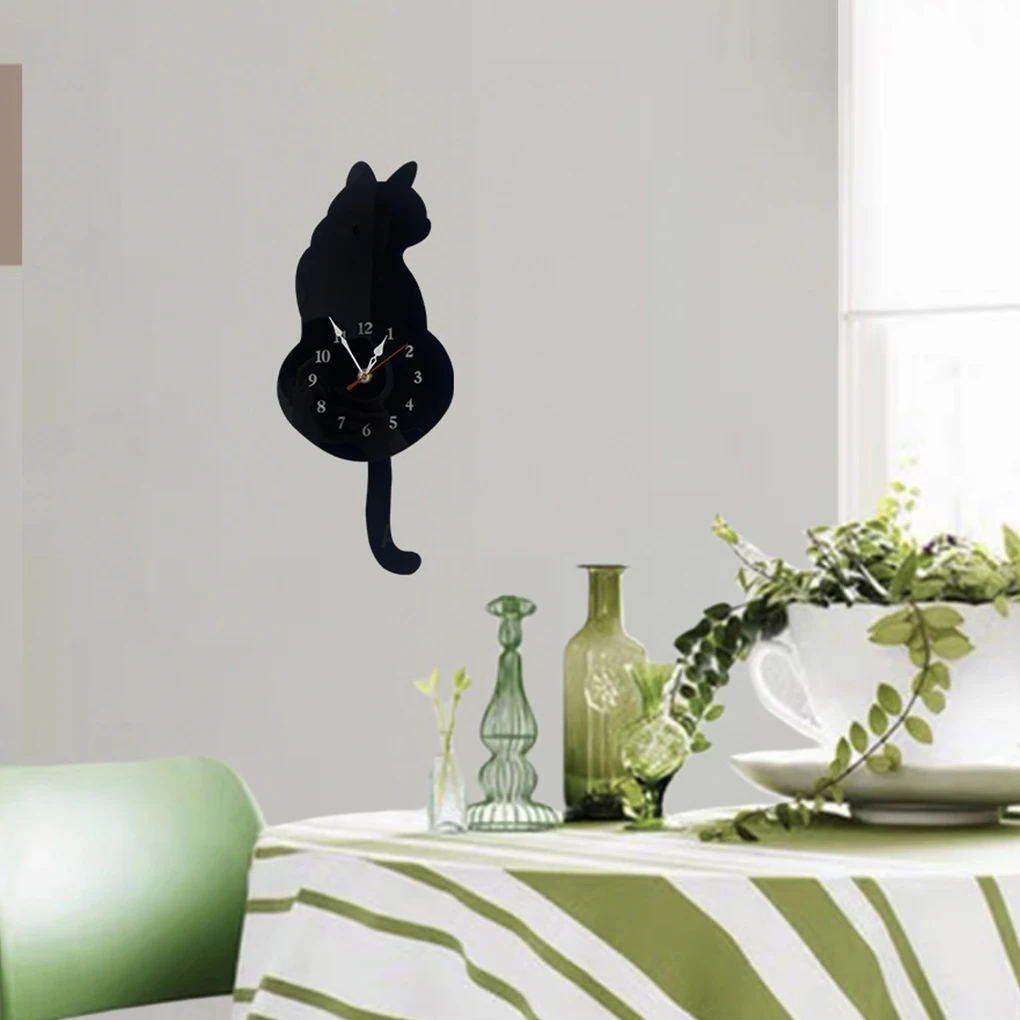 ABS Cat Pendulum Wall Clock Accurate Timekeeping And Unique Style Silent Operation Multiple black
