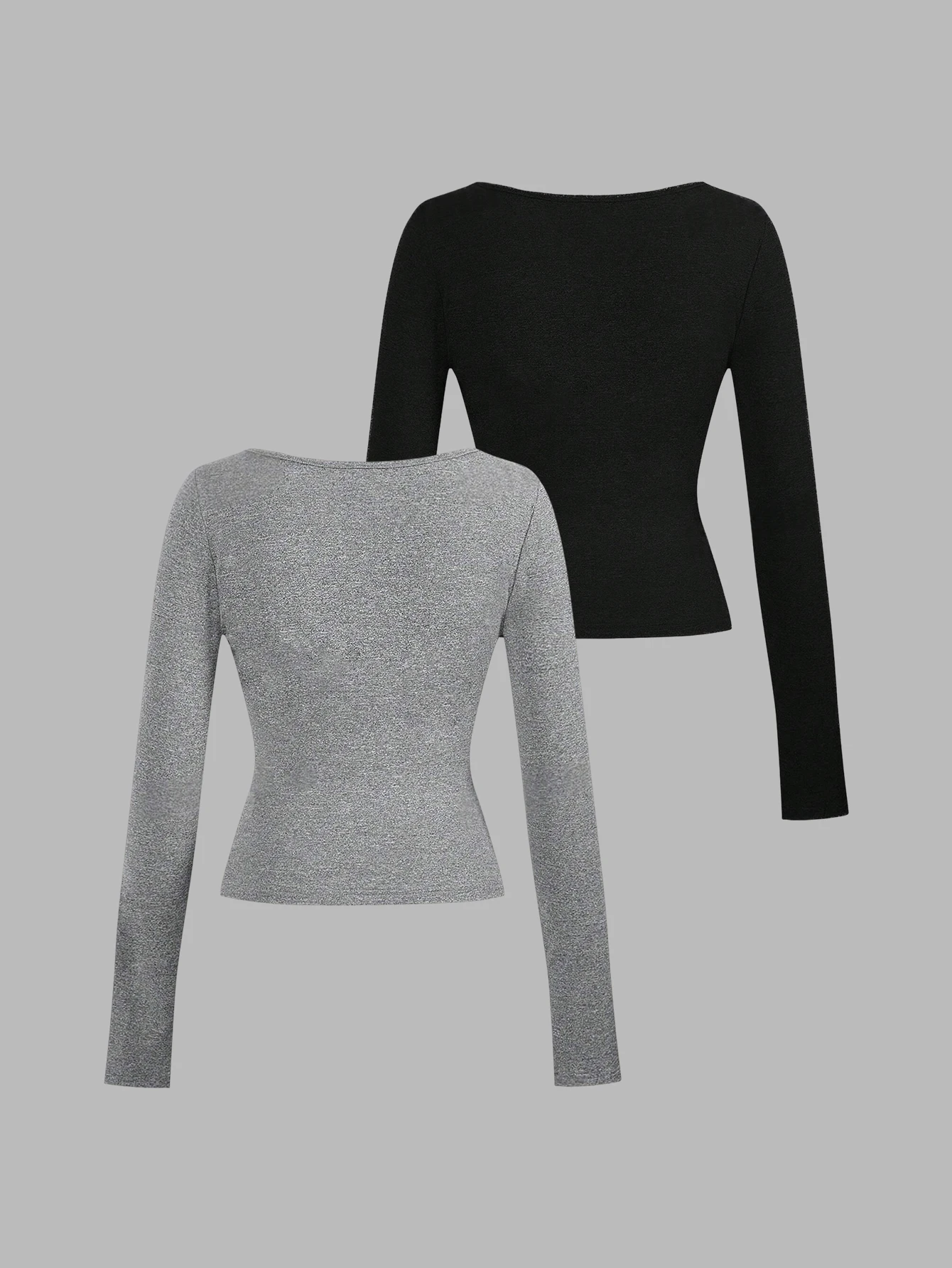 2-Piece Women's V Neck Long Sleeve Slim Fit Tops Stretchy Casual Going Out Basic Layering Tee for Spring Summer