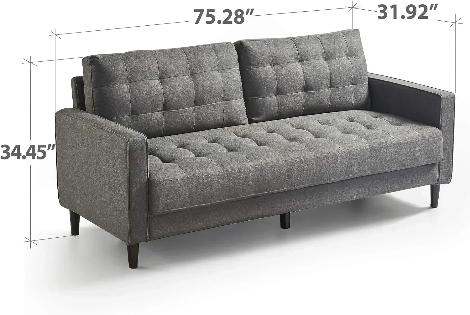 ZINUS Benton Sofa Couch / Grid Tufted Cushions / Easy, Tool-Free Assembly, Dark Grey