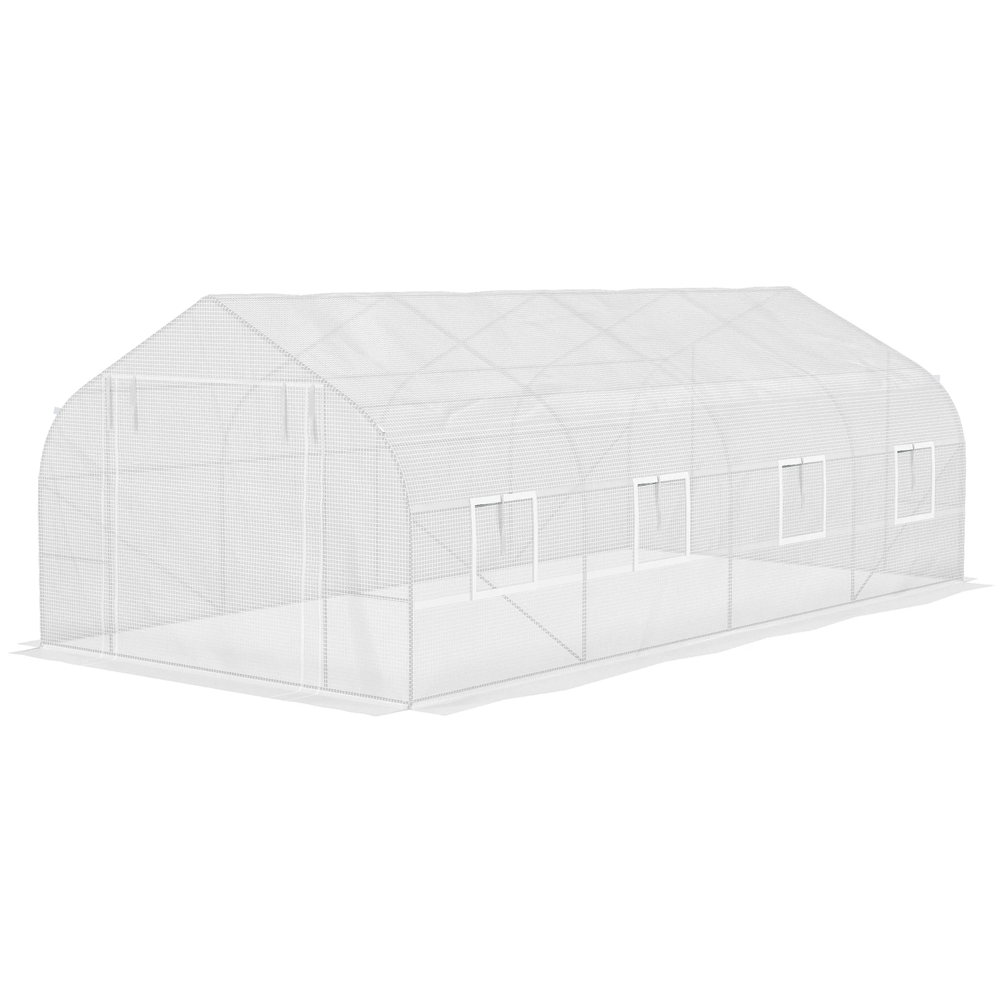 20 X10 X7 ft Walk-In Tunnel Greenhouse with Zippered Mesh Door and 8 Mesh Windows, Gardening Plant Hot House with Galvanized Steel Hoops, White