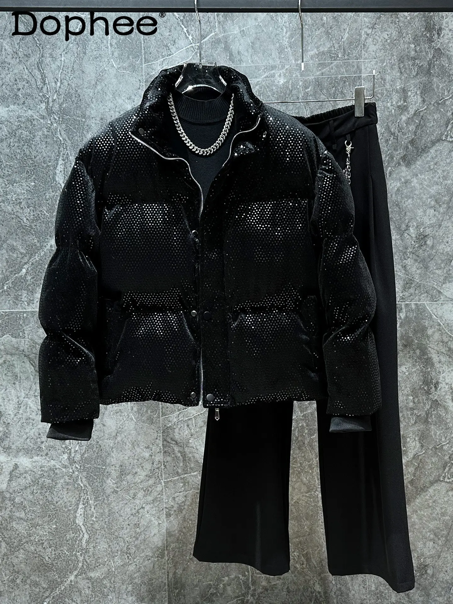 

Зимняя мужская куртка, высококачественное хлопковое пальто с блестками и воротником-стойкой, теплая куртка, новинка 2025 года, стильная хлопковая одежда