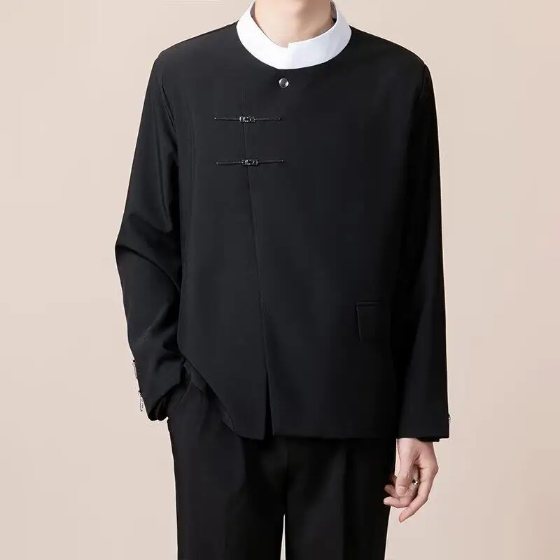 2025 männer Chinesischen Stil Schwarz Anzug Jacken Männer Hübsche Blazer Männer Kontrast Farbe Tang-anzug Männlichen Streetwear Retro Blazer Jacke