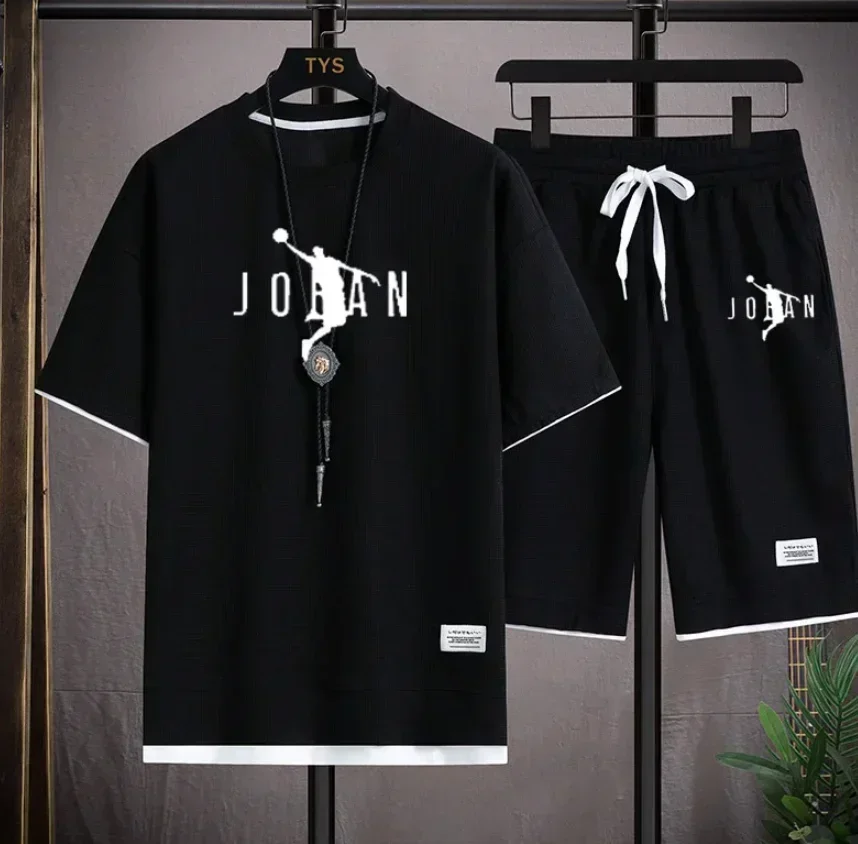 2026 Summer Men's New Style T-Shirt and Shorts Set - Two Pieces - Breathable - Wicking Sweat