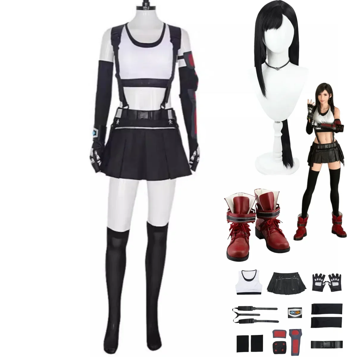 

Anime Game Final Fantasy VII Tifa Lockhart Cosplay Costume Skirt Fighting Uniform Shoes Woman Sexy Carnival Halloween Suit 2026