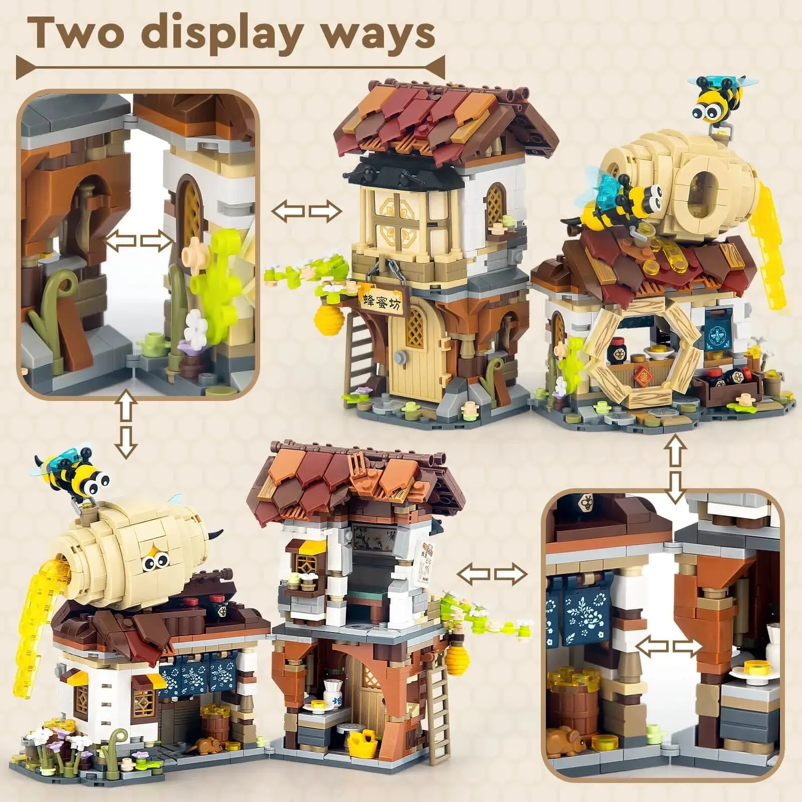 Honey Workshop Mini Building Blocks Creative Farm Street View Japanese Toys House Kits 1242PCS Kids Collection Model,Adults Teen