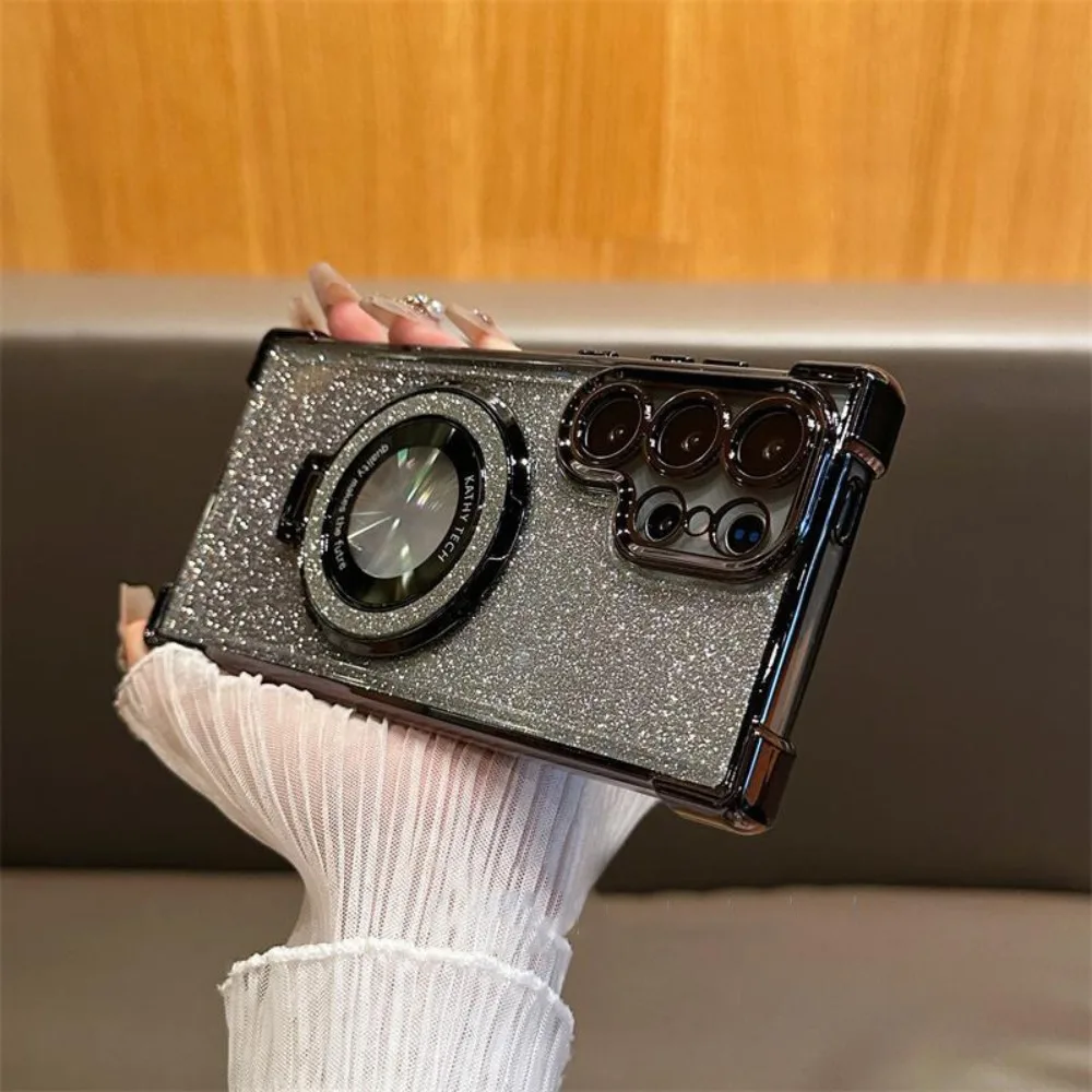 

Новый чехол для мобильного телефона Samsung S25/24/23/22/21, подушка безопасности, магнитный стент с защитой от падения, блестящий прозрачный защитный чехол