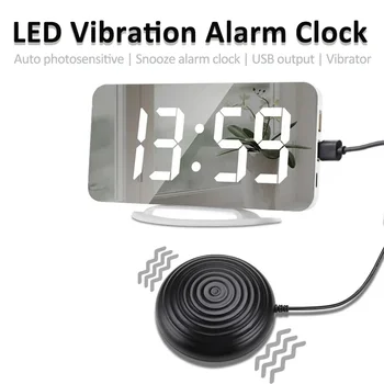LED 진동 알람 시계 디지털 미러 시계, 자동 조정 밝기, 듀얼 알람, 스누즈 모드, USB 충전 테이블 시계