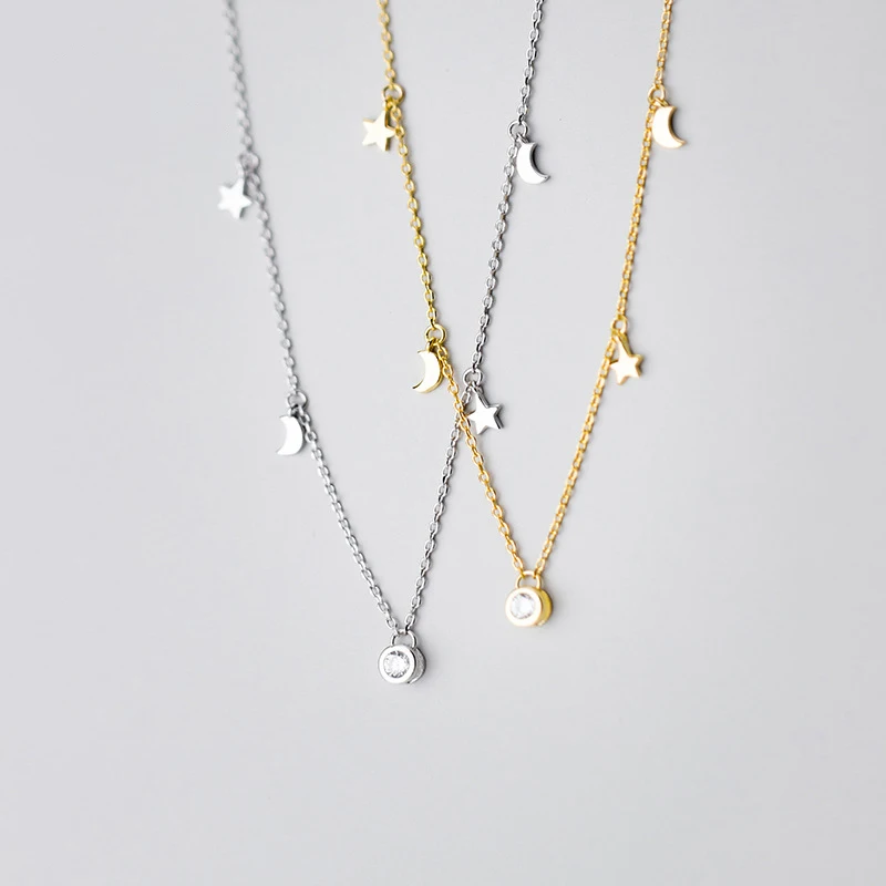 Modian 925 Sterling Silver Star i łańcuszek z księżycem Sparkling Starry Link łańcuszek wisiorek naszyjniki dla kobiet zapobieganie alergii biżuteria — zdjęcie 4