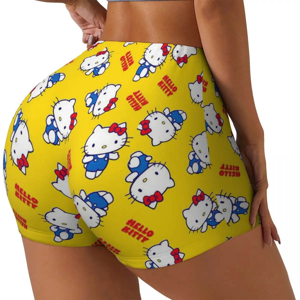 Custom Hello Kitty Cute Cartoons Biker Running Workout Shorts for Women Anime Gym Athletic Yoga Shorts