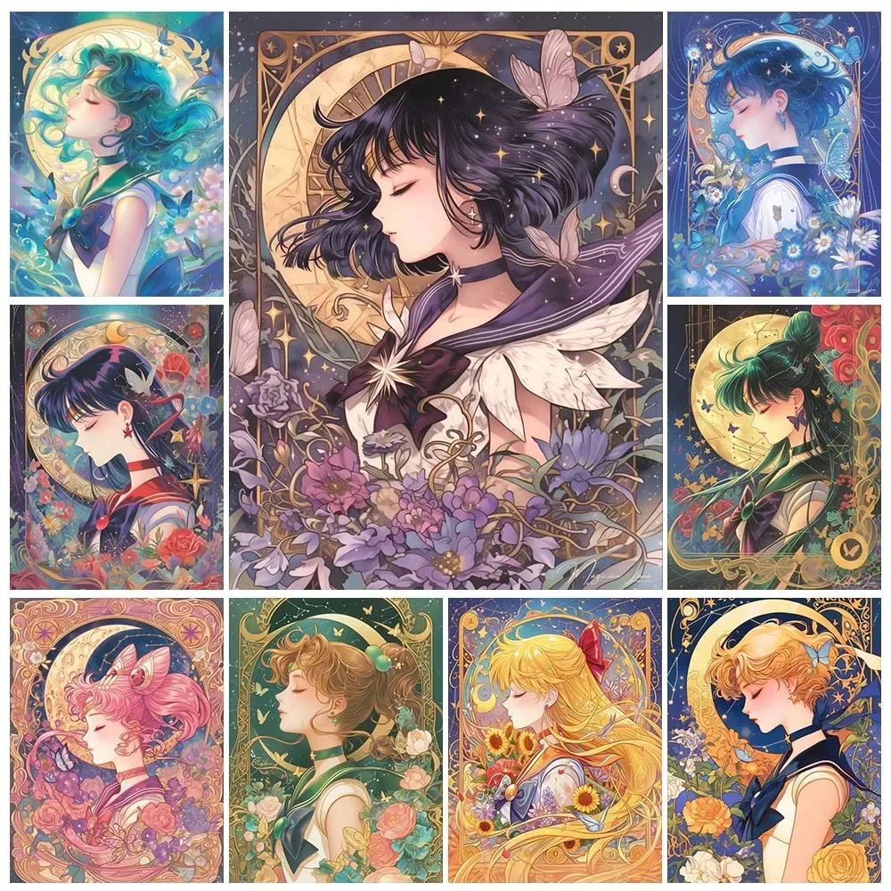 Cartoon Anime Diamond Painting Beauty Moon Girl Warrior Sticking Diamond Embroidery Handmade DIY Mosaic Home Decoration Gift