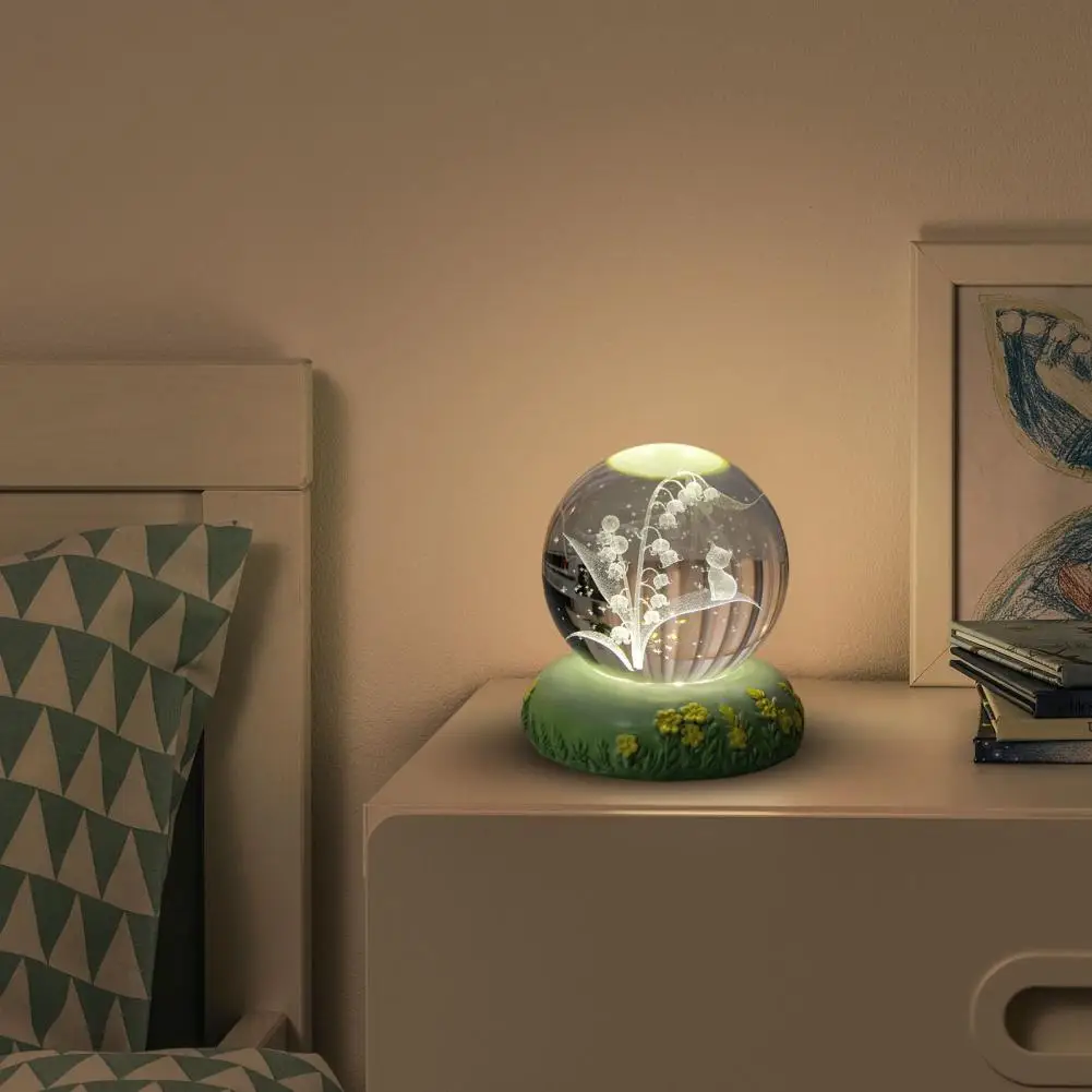 Fake Ball Decoration 3d Flower Ball Night Light with Rose Tulip Carnation Blue Bellflower Usb Powered Glass Lamp Base Glowing