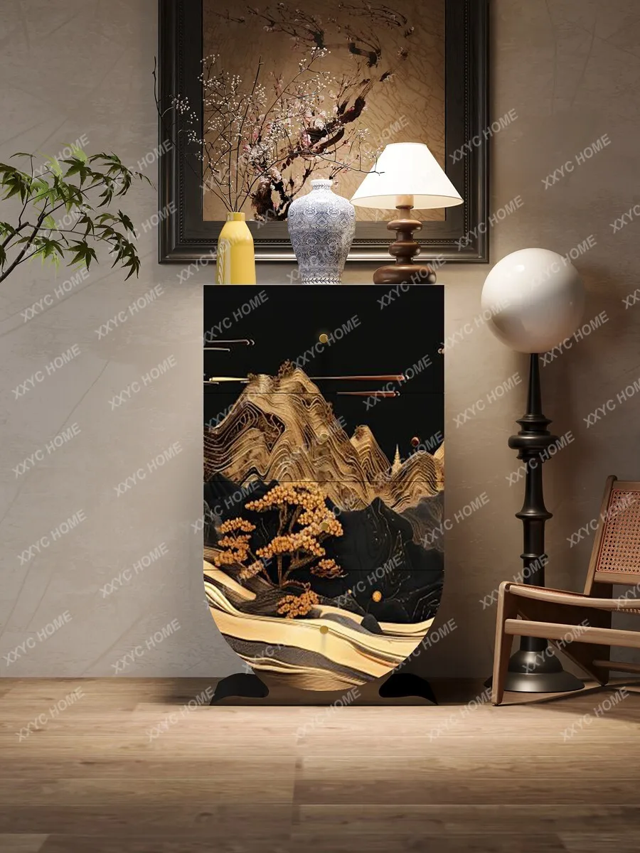 All solid wood  painting, dining side cabinet storage entrance, medieval drawer storage cabinet