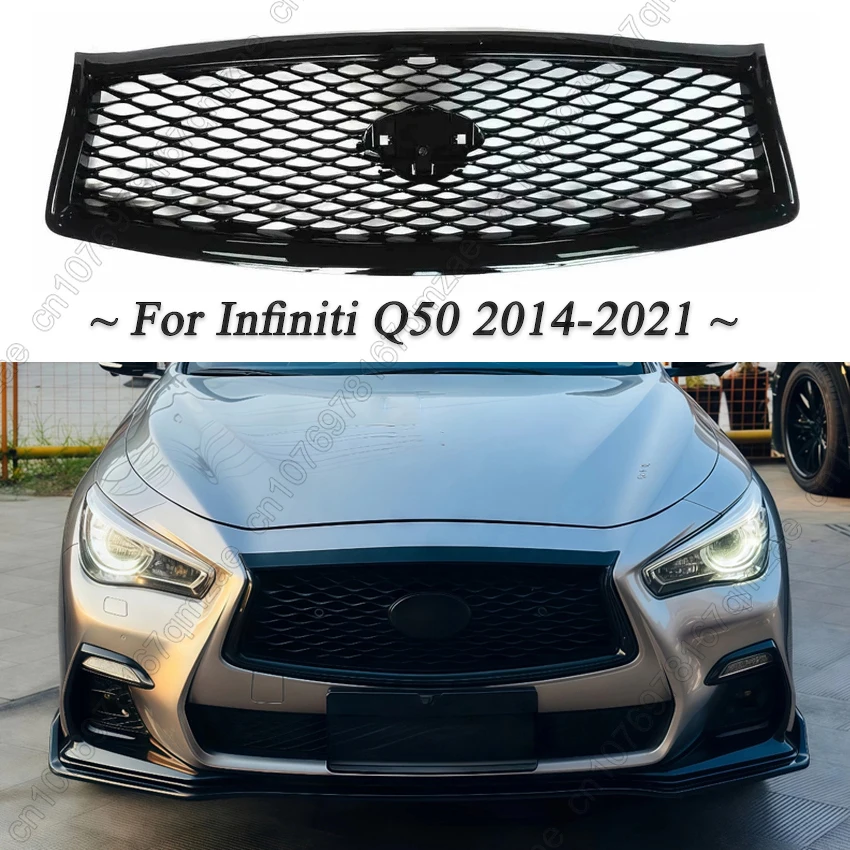 

Car Front Grille Mesh For Infiniti Q50 2014 - 2017 / 2018-2021 Gloss Black Front Bumper Racing Grill Replacement Kit