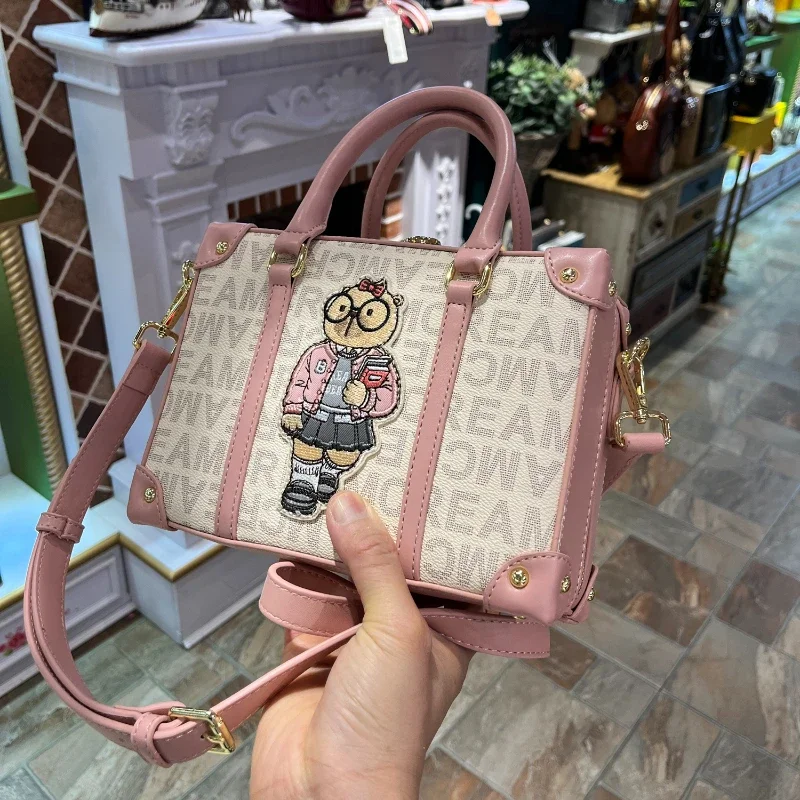 CREAM BEAR Summer Small Handbag One Shoulder Bags Cartoon Doll Cute Square Bag Casual Fashionable Handheld Crossbody Bag Women