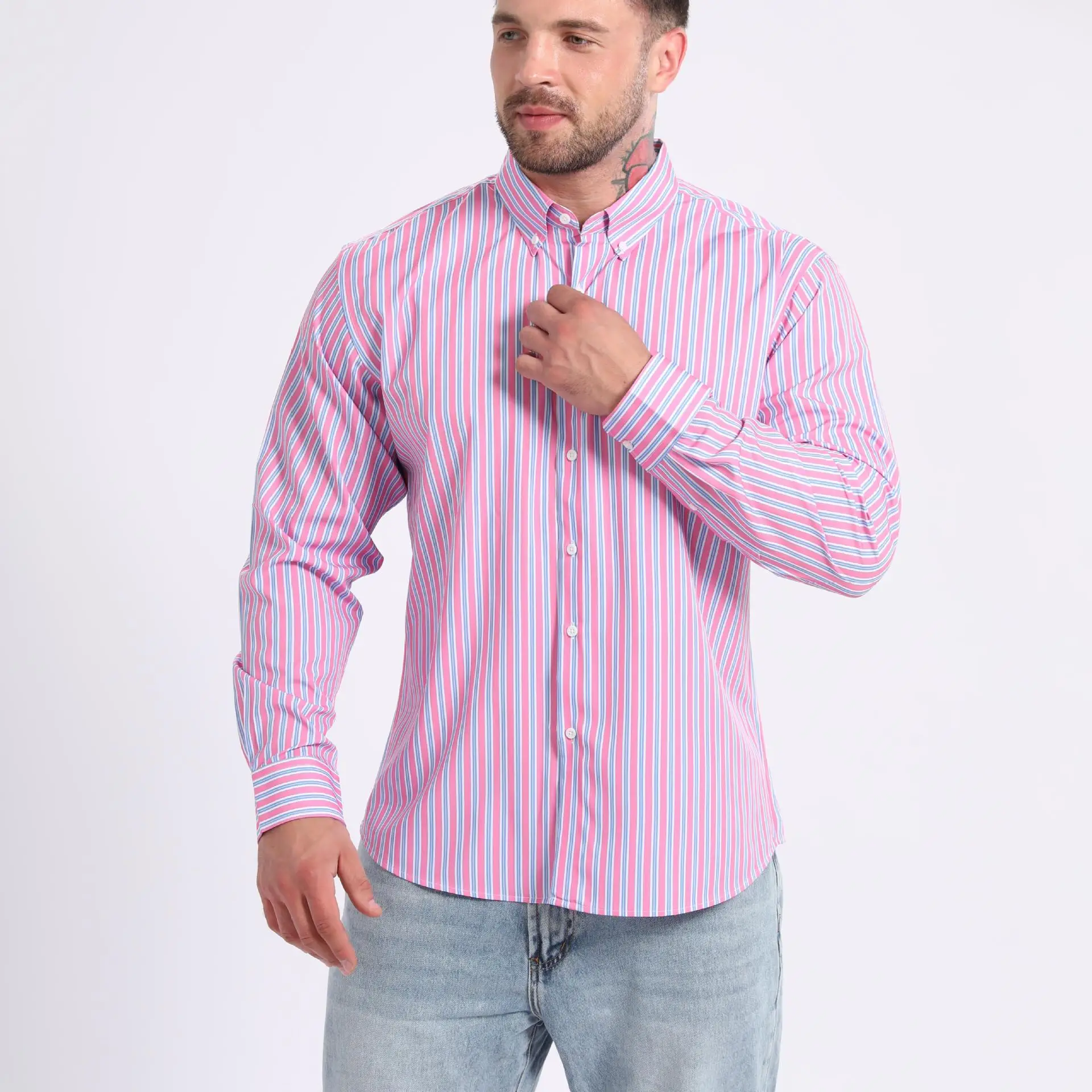 

Men's Long-Sleeved Digital Printed Striped Casual Shirt Blazer 2026 New Style High-End Fashion High Quality Clothing