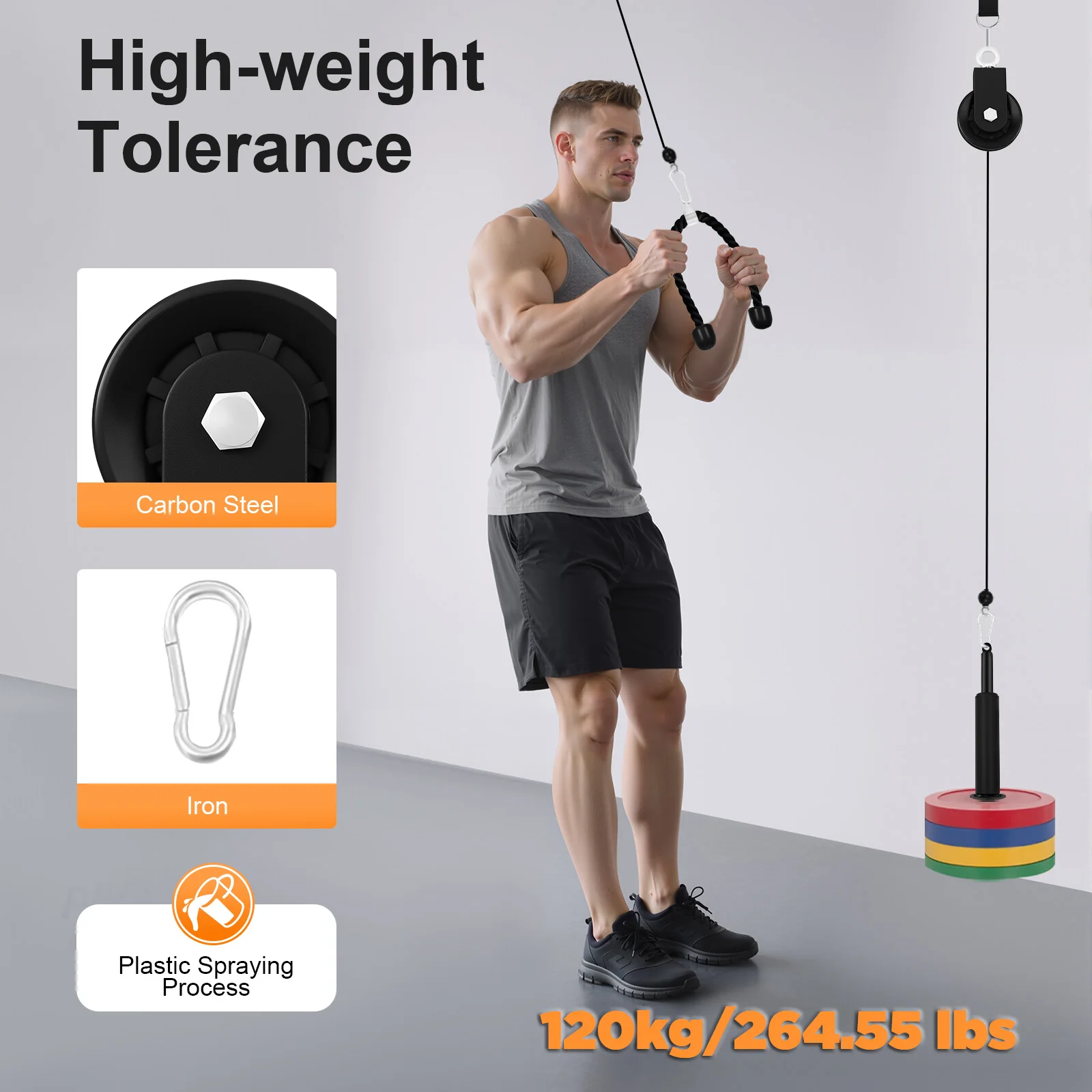 120kg Cable Pull Fitness System, Gym Muscle Training Cable, Weight Pulley System for Unisex Adults Pull Downs view 3