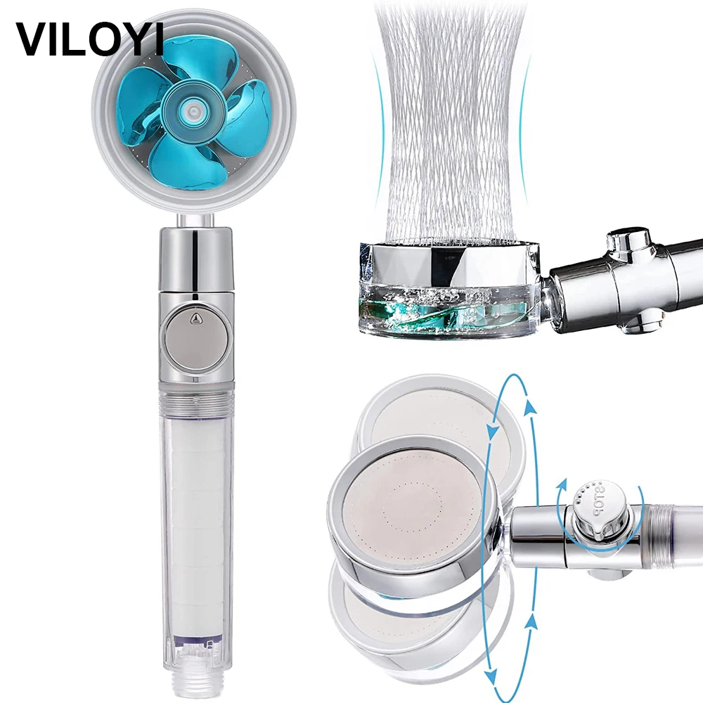 VILOYI Turbocharged Fan Shower Head High Pressure Water Saving Massage Shower Nozzle with Filter 360 Degrees Rotating Showerhead