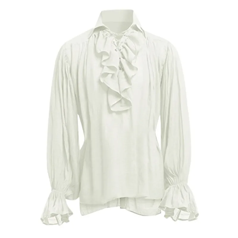 Men's New Medieval Renaissance Top Gothic Lace-Up Ruffle Puff Sleeve Shirt for European Stage Performance