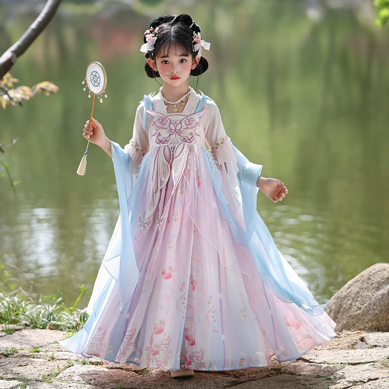 2026 Summer New Retro Chinese Hanfu Girls Ancient Princess Dress Cute Kids Tang Dynasty Dance Wear Children Carnival Costume