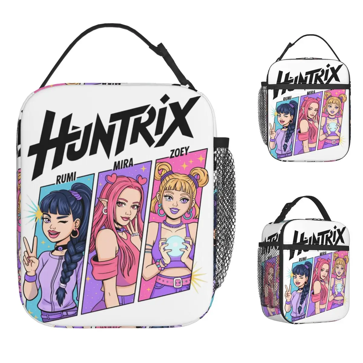 

KPop Demon Hunters Сумка для обеда Rumi Mira Zoey Huntrix Портативная коробка для завтрака Женская офисная сумка-холодильник Водонепроницаемая сумка для еды для отдыха