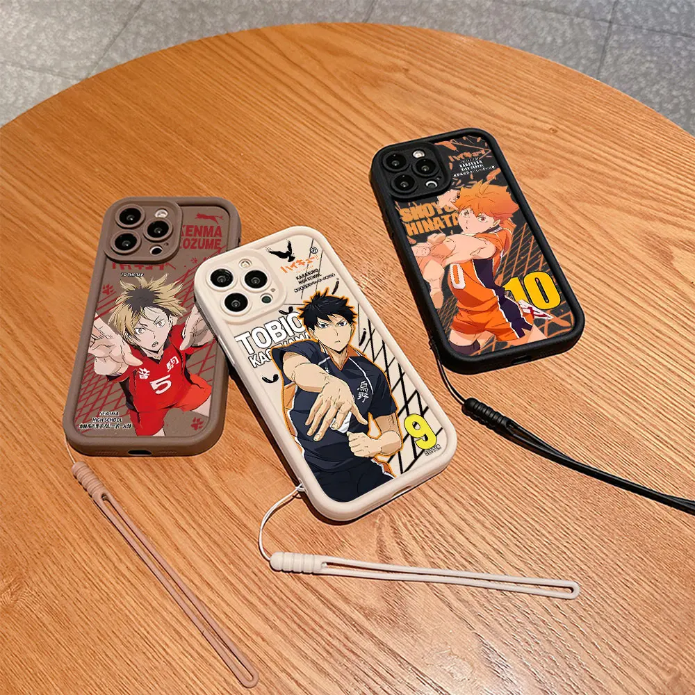 Anime Shoyo Hinata Haikyuu Phone Case for IPhone 16 15 14 13 12 11 Pro Max Mini XR XS X 7 8 Plus Soft Back Cover With Hand Strap